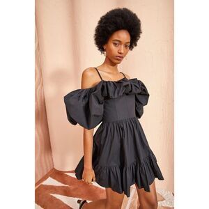 Ulla Johnson Lila Black Off Shoulder Ruffle Cotton Poplin Mini Dress 16
